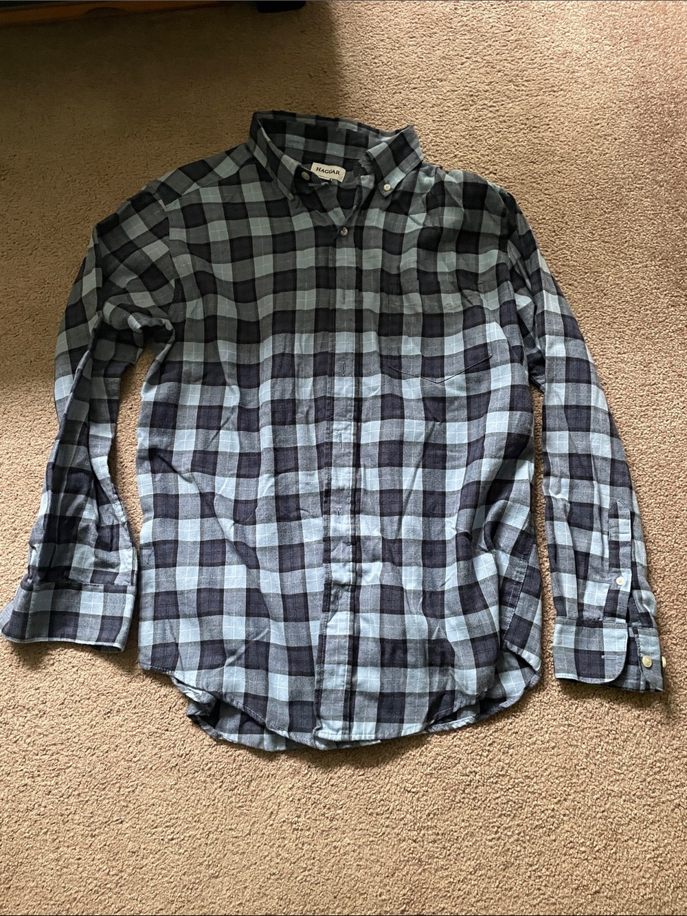 Haggar Blue Plaid Button-Down Shirt